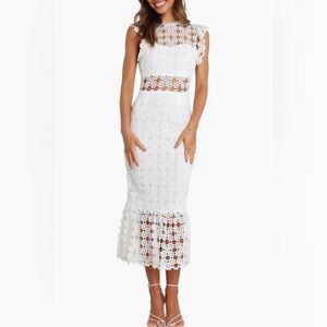 Petal & Pup White Floral Crochet Midi Dress